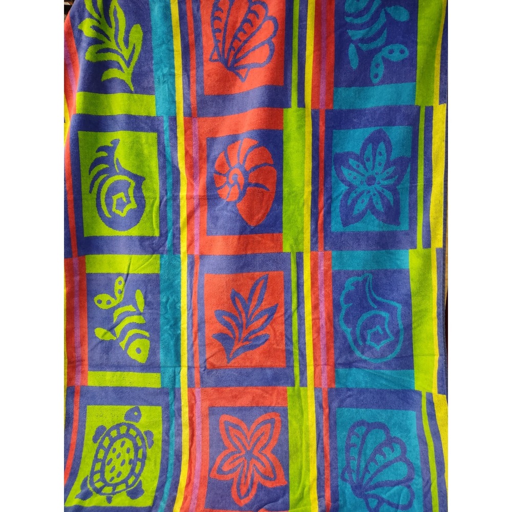 Sun Country Vintage Beach Towel Sea Turtle Shells Cotton Made in USA 66x39